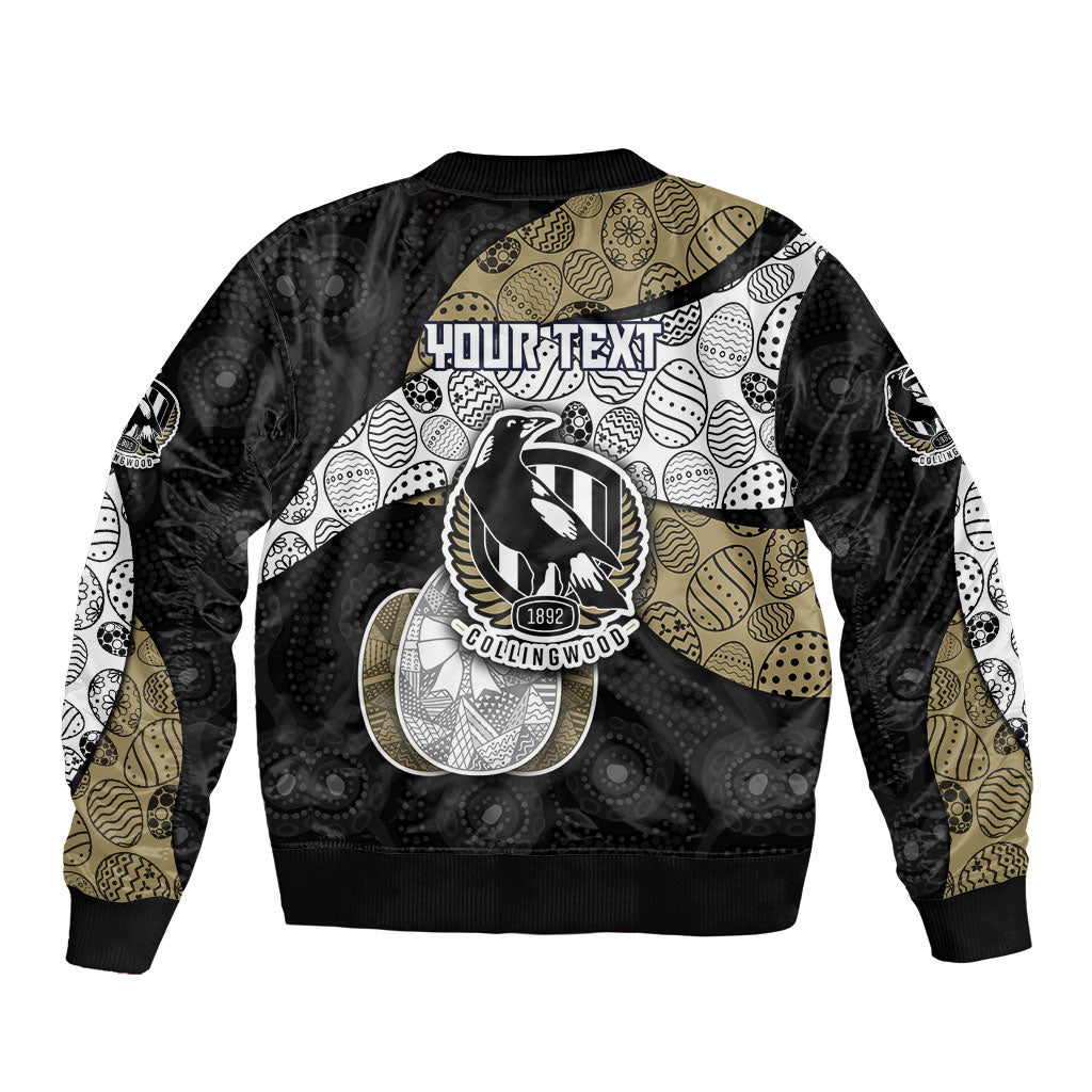 Personalized Magpie Football Sleeve Zip Bomber Jacket Easter Egg Pattern Monochrome Tribal Dot Art Style