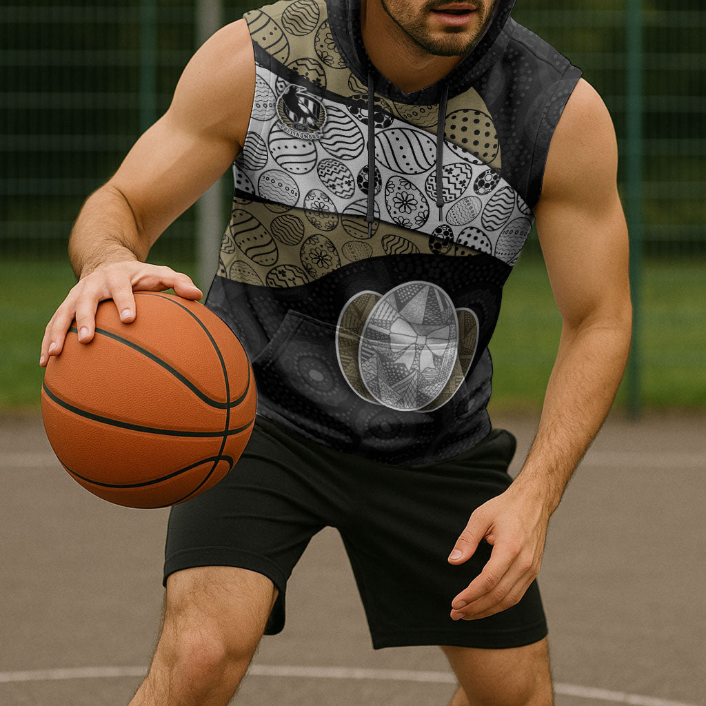 Personalized Magpie Football Sleeveless Hoodie Easter Egg Pattern Monochrome Tribal Dot Art Style