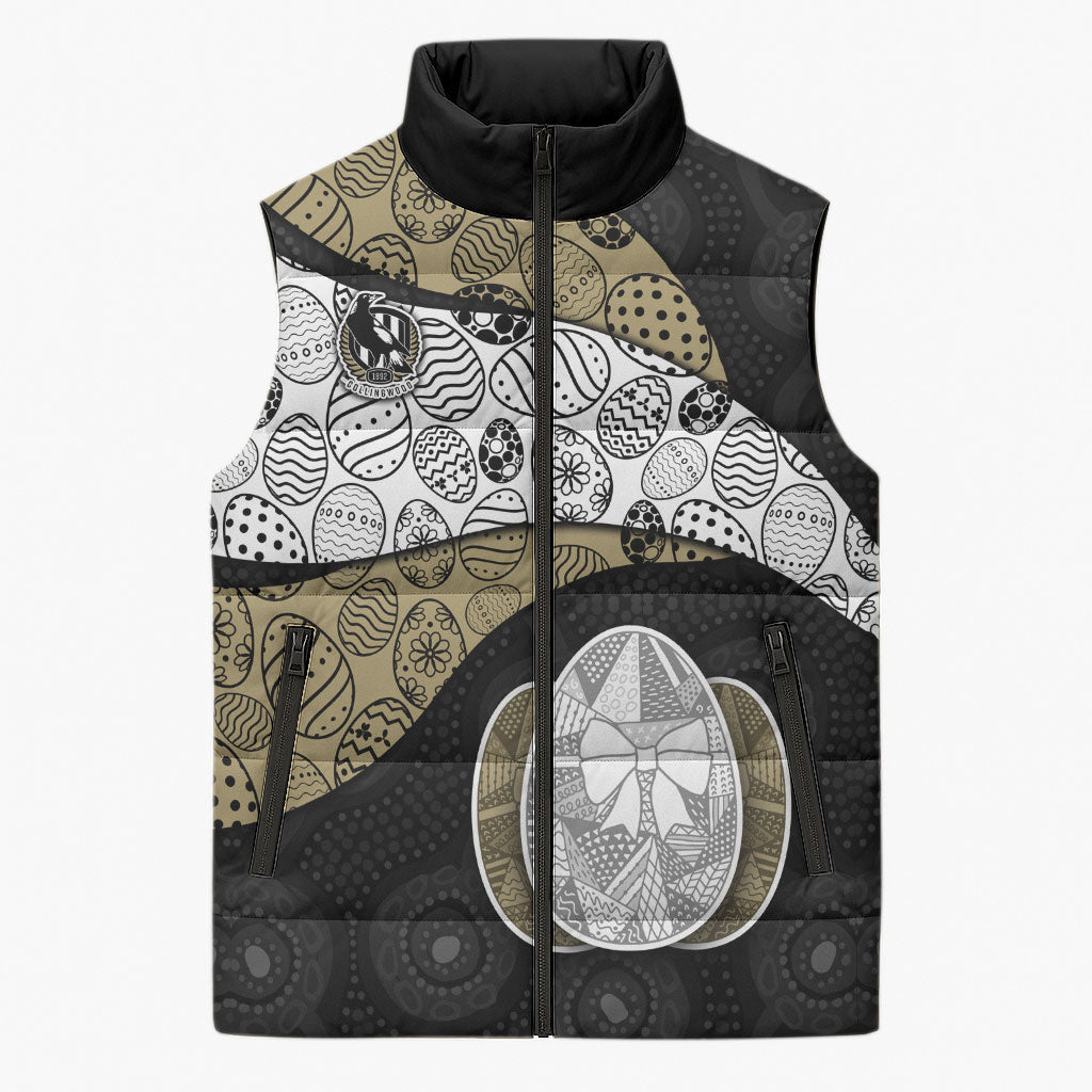 Personalized Magpie Football Sleeveless Puffer Jacket Easter Egg Pattern Monochrome Tribal Dot Art Style