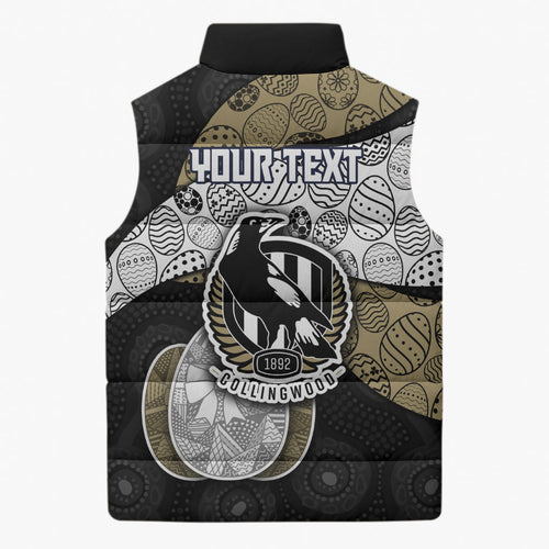 Personalized Magpie Football Sleeveless Puffer Jacket Easter Egg Pattern Monochrome Tribal Dot Art Style