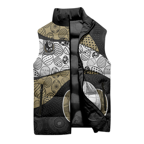 Personalized Magpie Football Sleeveless Puffer Jacket Easter Egg Pattern Monochrome Tribal Dot Art Style