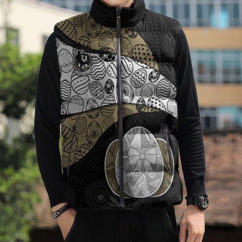 Personalized Magpie Football Sleeveless Puffer Jacket Easter Egg Pattern Monochrome Tribal Dot Art Style