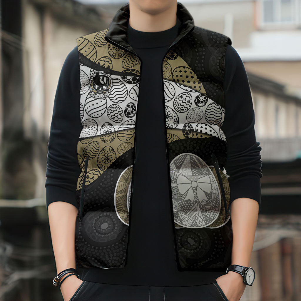Personalized Magpie Football Sleeveless Puffer Jacket Easter Egg Pattern Monochrome Tribal Dot Art Style
