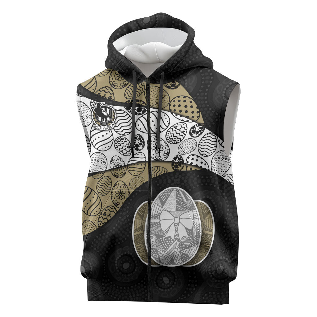 Personalized Magpie Football Sleeveless Zip Hoodie Easter Egg Pattern Monochrome Tribal Dot Art Style