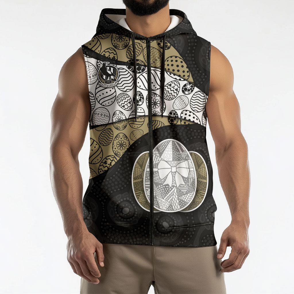 Personalized Magpie Football Sleeveless Zip Hoodie Easter Egg Pattern Monochrome Tribal Dot Art Style