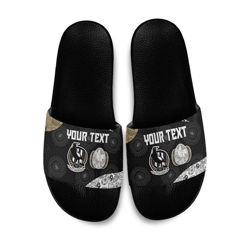 Personalized Magpie Football Slide Sandals Easter Egg Pattern Monochrome Tribal Dot Art Style