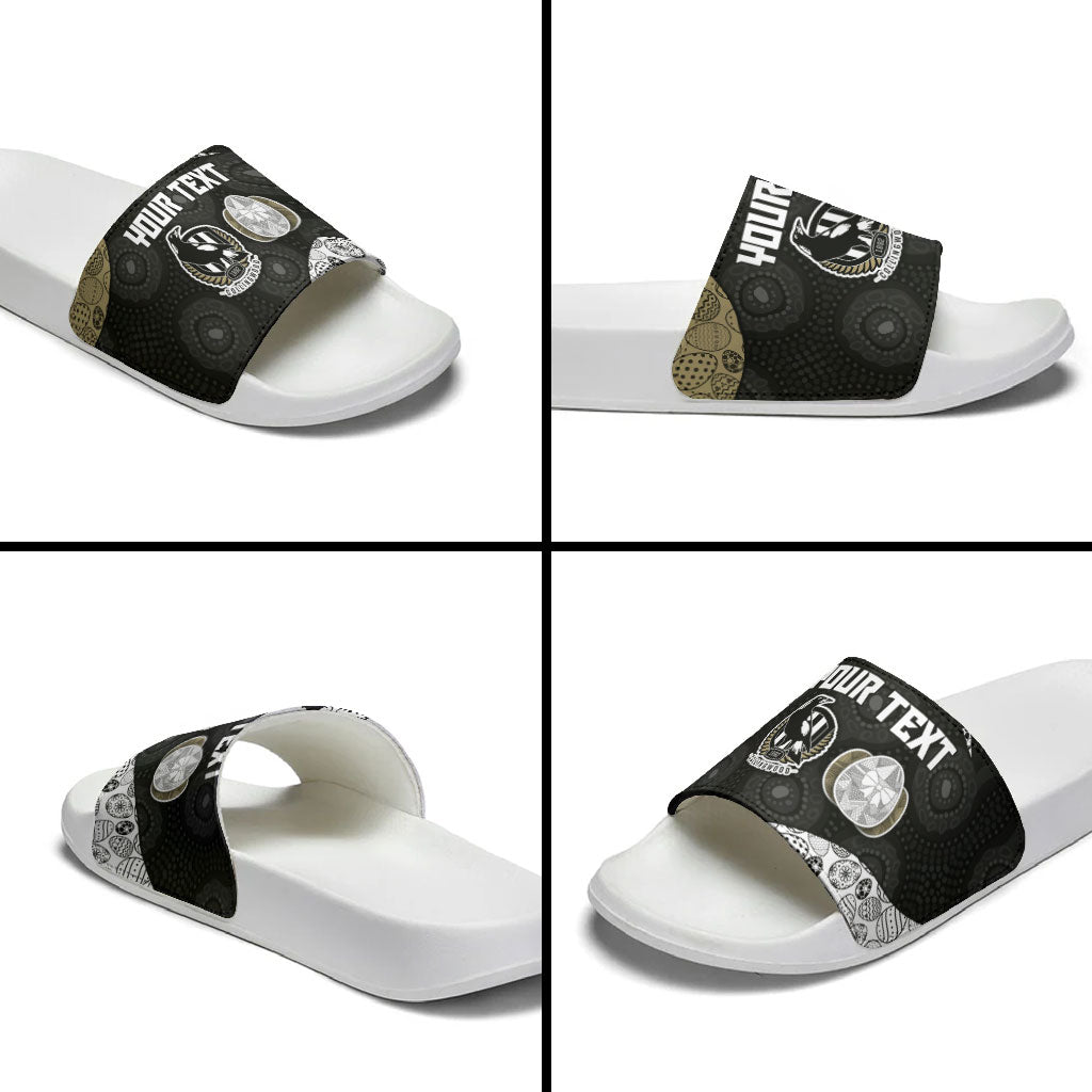 Personalized Magpie Football Slide Sandals Easter Egg Pattern Monochrome Tribal Dot Art Style