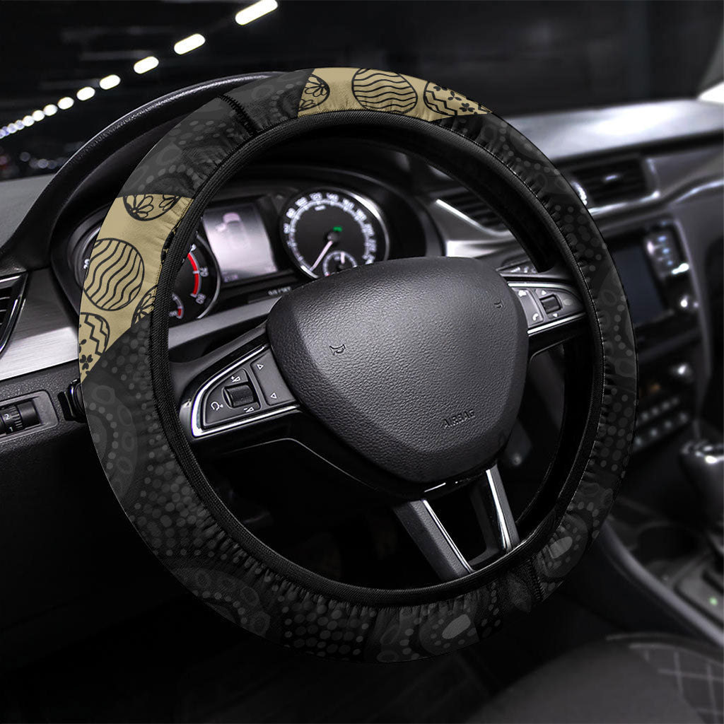 Magpie Football Steering Wheel Cover Easter Egg Pattern Monochrome Tribal Dot Art Style