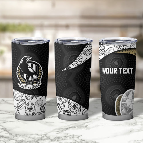 Personalized Magpie Football Tumbler Cup Easter Egg Pattern Monochrome Tribal Dot Art Style