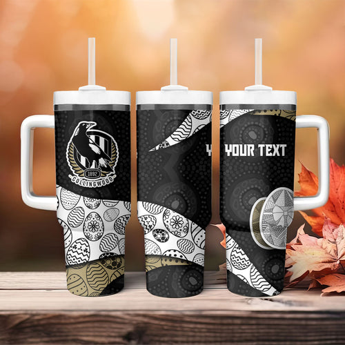 Personalized Magpie Football Tumbler With Handle Easter Egg Pattern Monochrome Tribal Dot Art Style