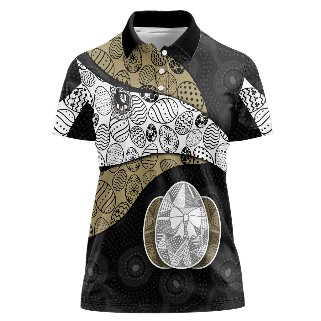 Personalized Magpie Football Women Polo Shirt Easter Egg Pattern Monochrome Tribal Dot Art Style
