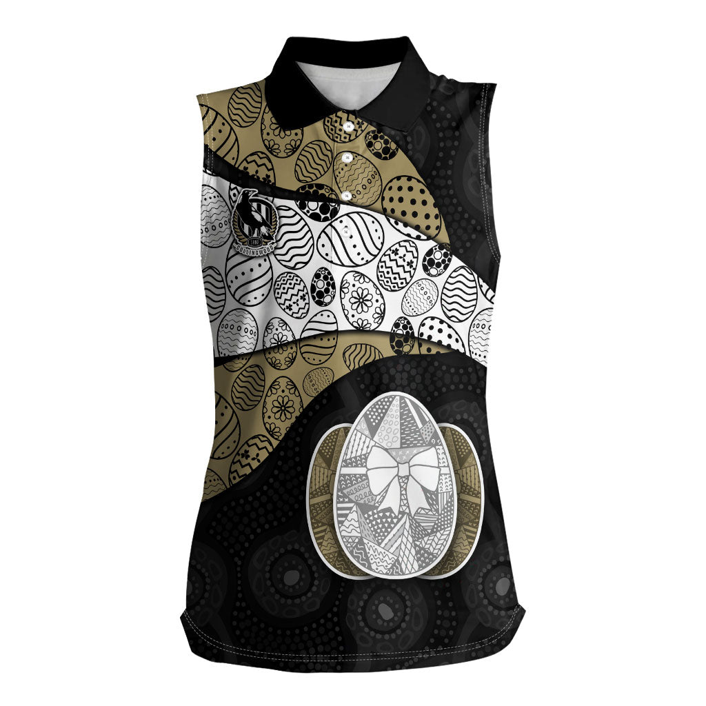 Personalized Magpie Football Women Sleeveless Polo Shirt Easter Egg Pattern Monochrome Tribal Dot Art Style