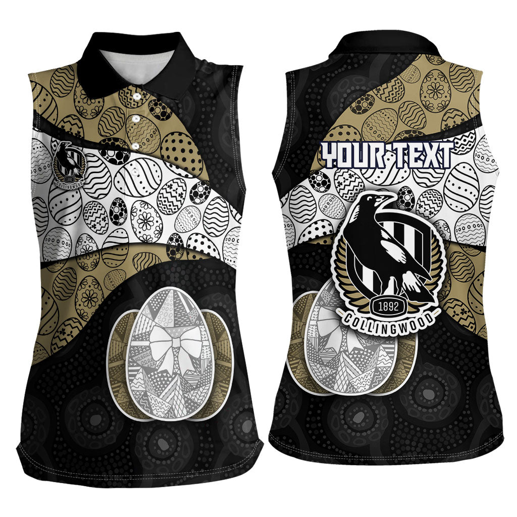 Personalized Magpie Football Women Sleeveless Polo Shirt Easter Egg Pattern Monochrome Tribal Dot Art Style