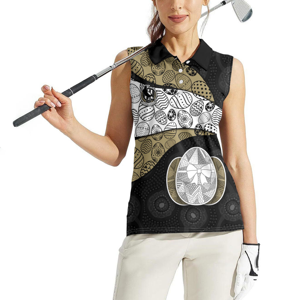 Personalized Magpie Football Women Sleeveless Polo Shirt Easter Egg Pattern Monochrome Tribal Dot Art Style