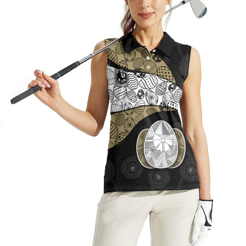 Personalized Magpie Football Women Sleeveless Polo Shirt Easter Egg Pattern Monochrome Tribal Dot Art Style