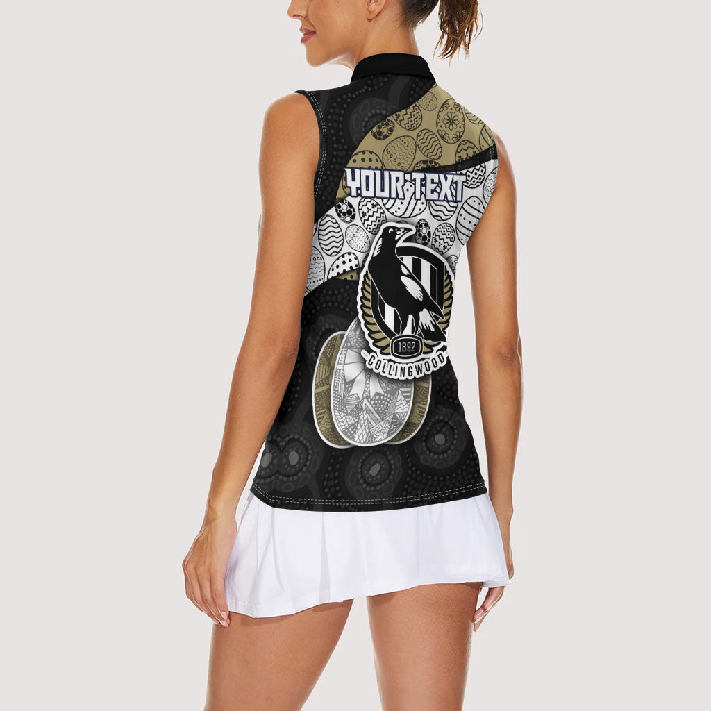 Personalized Magpie Football Women Sleeveless Polo Shirt Easter Egg Pattern Monochrome Tribal Dot Art Style