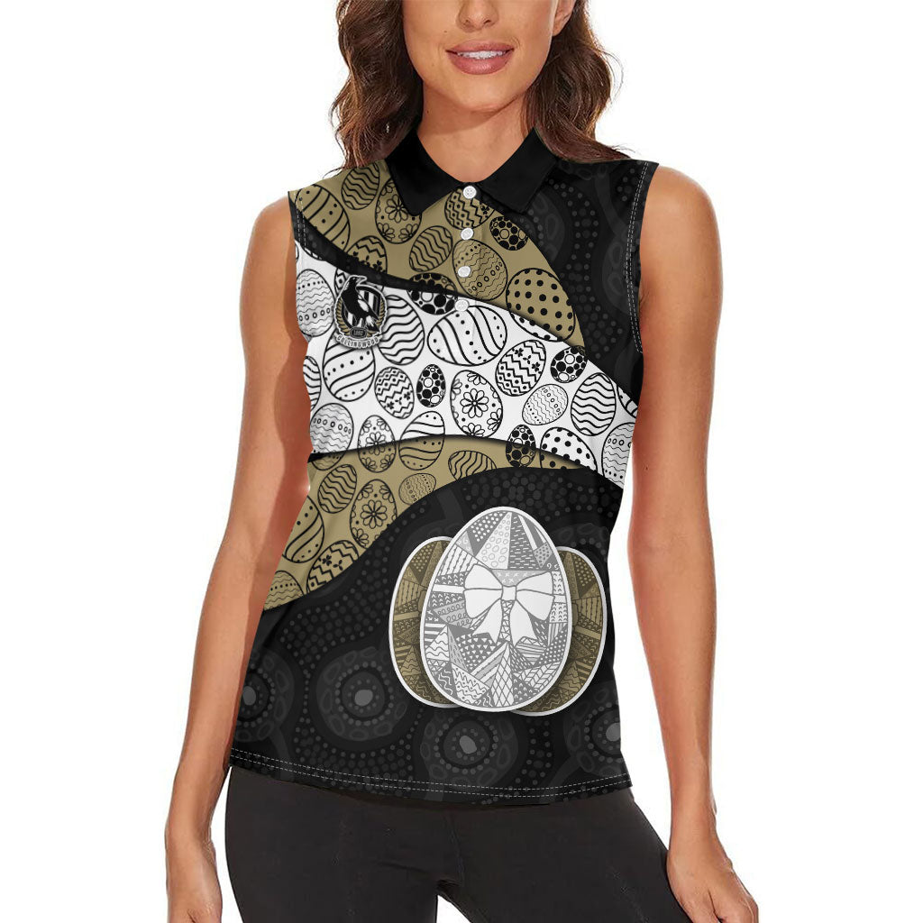 Personalized Magpie Football Women Sleeveless Polo Shirt Easter Egg Pattern Monochrome Tribal Dot Art Style