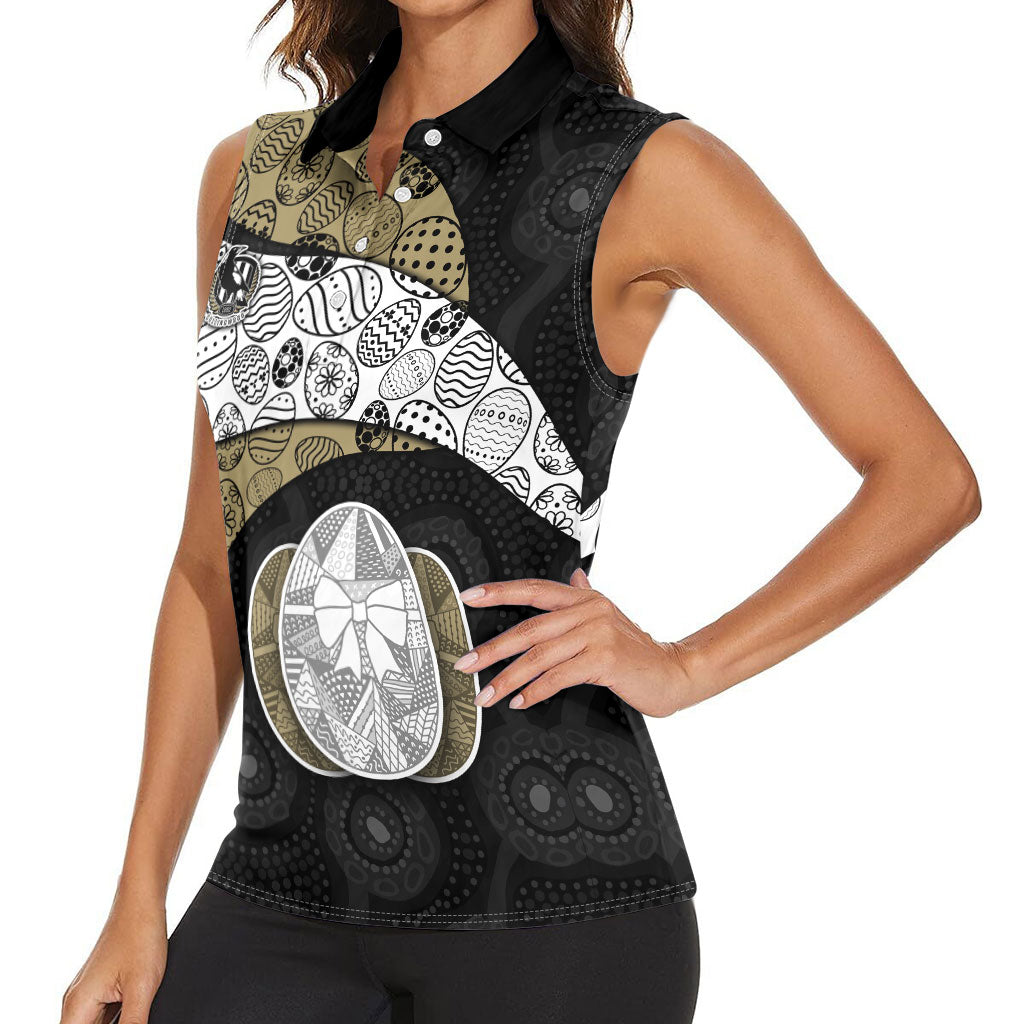 Personalized Magpie Football Women Sleeveless Polo Shirt Easter Egg Pattern Monochrome Tribal Dot Art Style