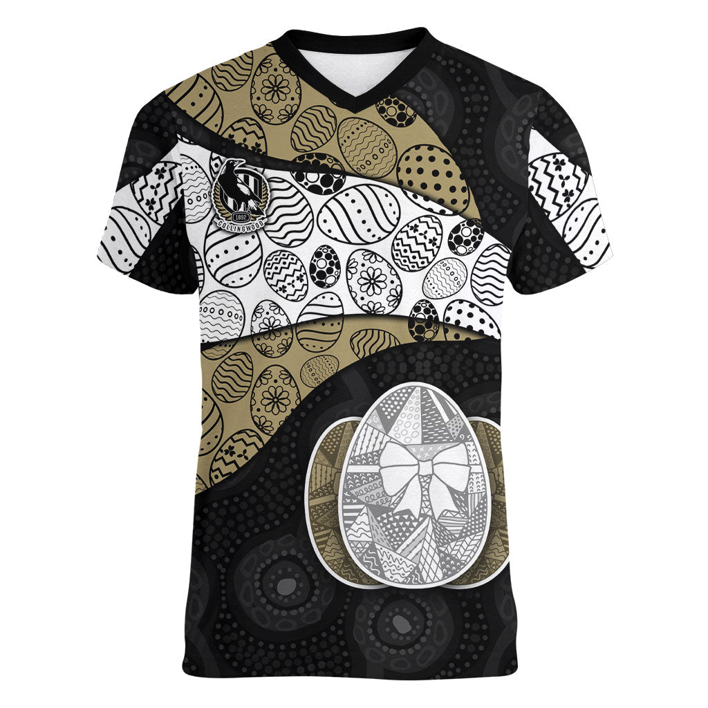 Personalized Magpie Football Women V-Neck T-Shirt Easter Egg Pattern Monochrome Tribal Dot Art Style
