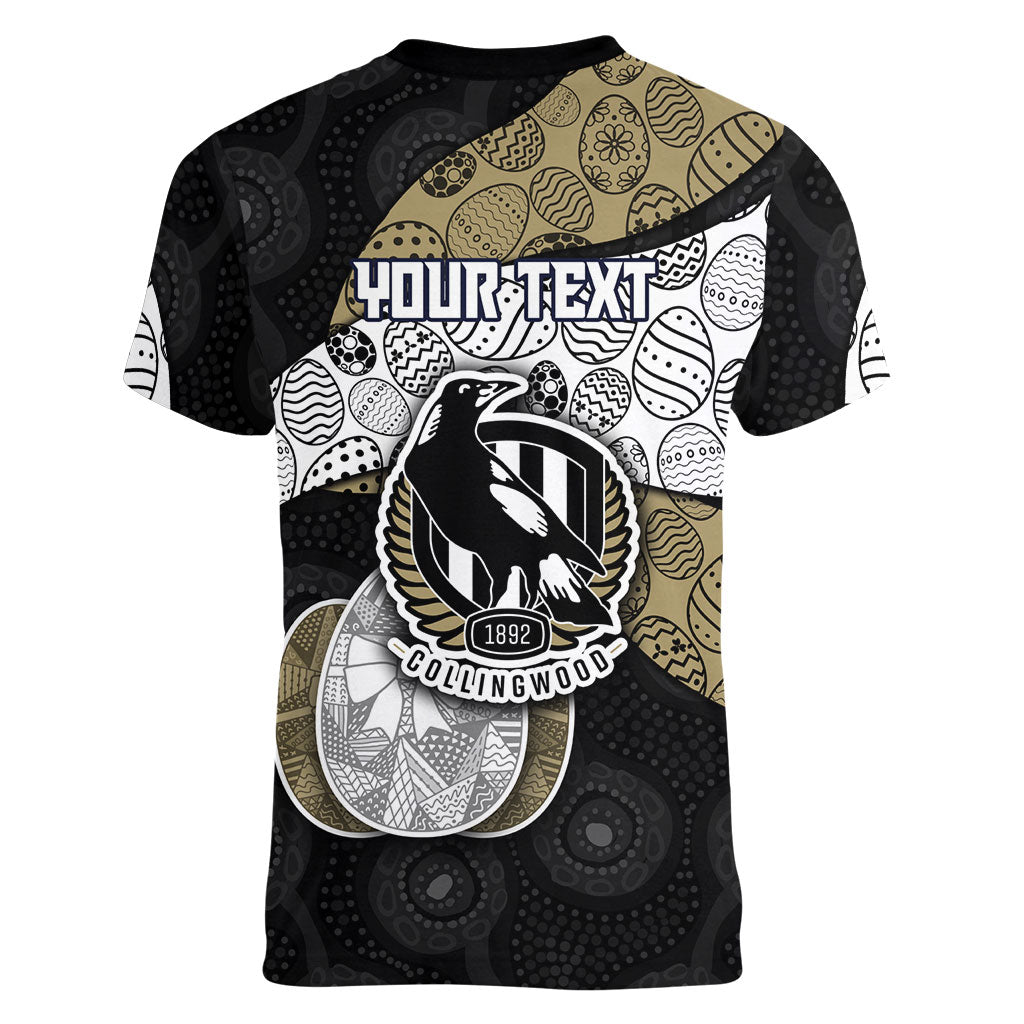 Personalized Magpie Football Women V-Neck T-Shirt Easter Egg Pattern Monochrome Tribal Dot Art Style