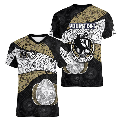 Personalized Magpie Football Women V-Neck T-Shirt Easter Egg Pattern Monochrome Tribal Dot Art Style
