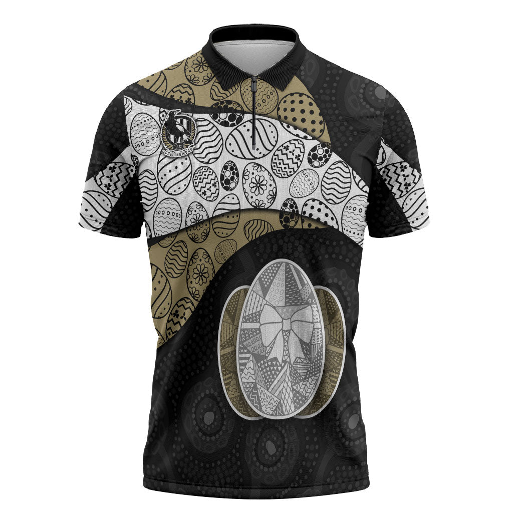 Personalized Magpie Football Zipper Polo Shirt Easter Egg Pattern Monochrome Tribal Dot Art Style