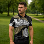 Personalized Magpie Football Zipper Polo Shirt Easter Egg Pattern Monochrome Tribal Dot Art Style