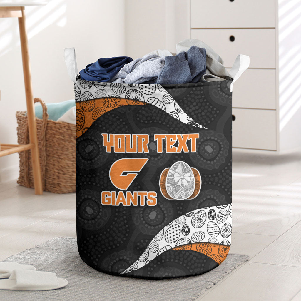 Personalized Giants Football Laundry Basket Easter Egg Pattern Orange Monochrome Tribal Dot Style