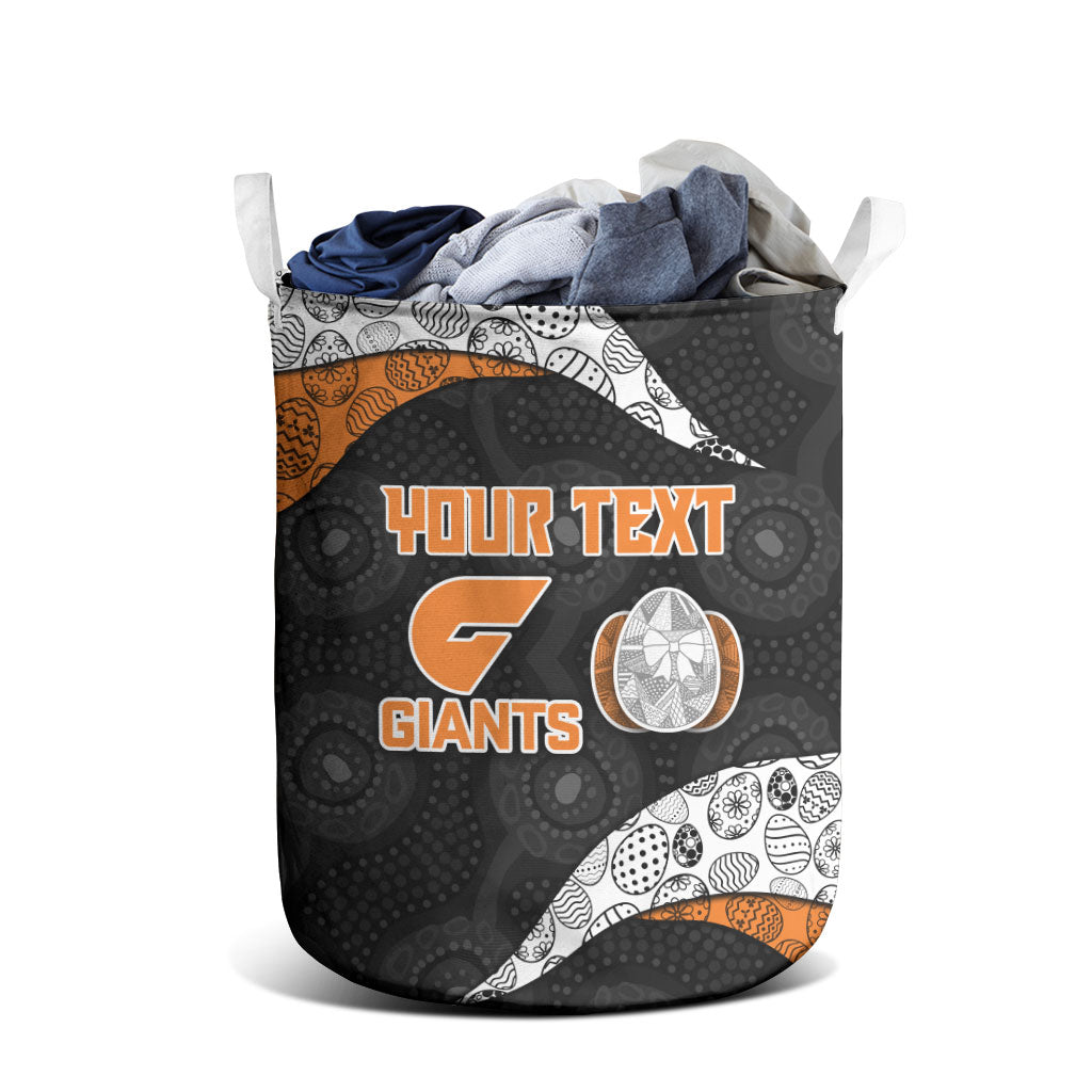 Personalized Giants Football Laundry Basket Easter Egg Pattern Orange Monochrome Tribal Dot Style