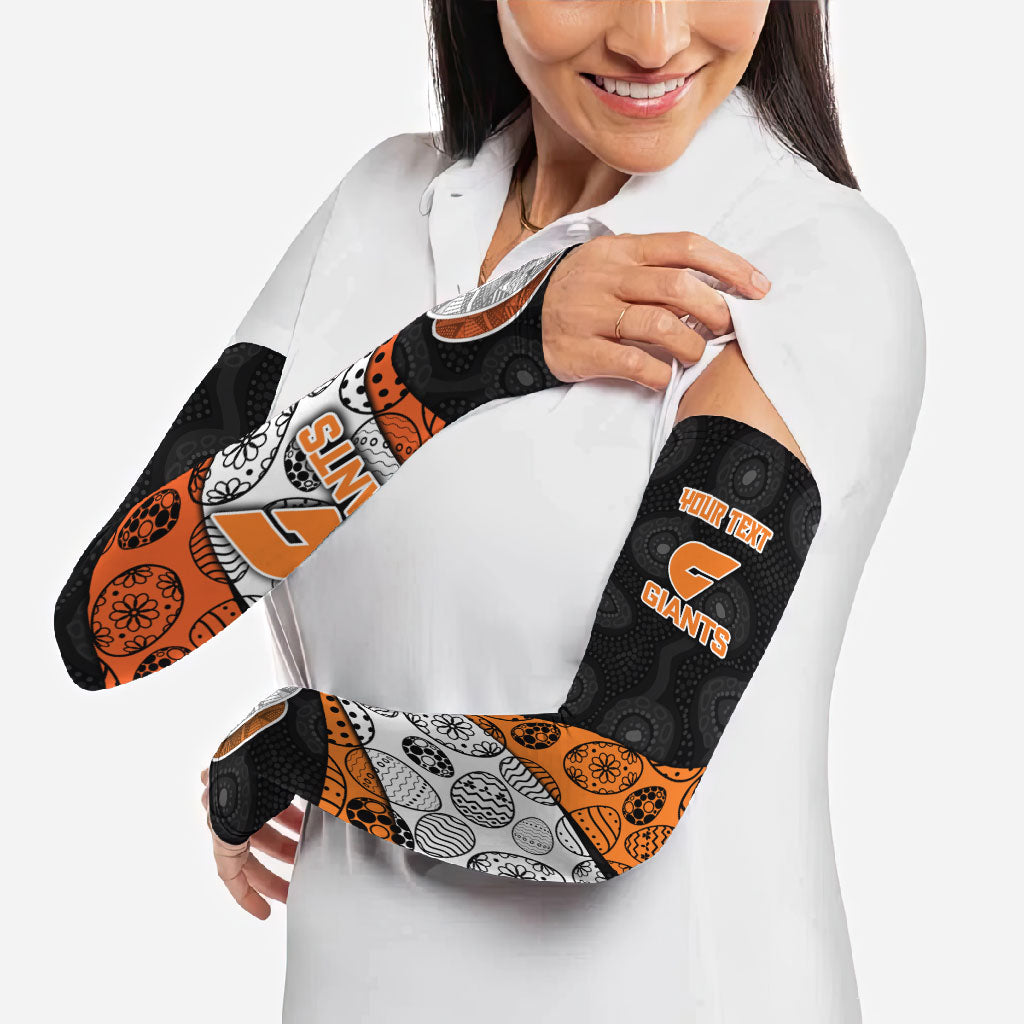 Personalized Giants Football Arm Sleeves Easter Egg Pattern Orange Monochrome Tribal Dot Style