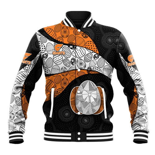 Personalized Giants Football Baseball Jacket Easter Egg Pattern Orange Monochrome Tribal Dot Style