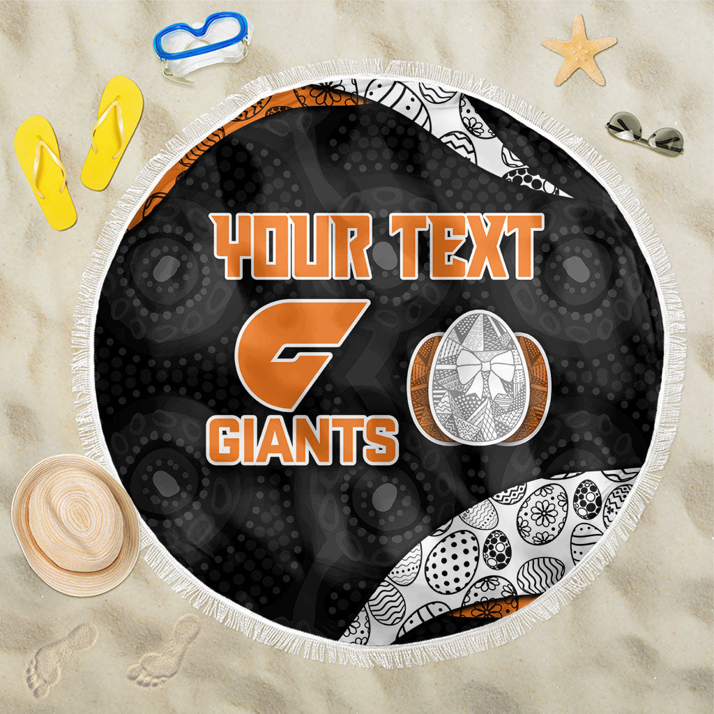 Personalized Giants Football Beach Blanket Easter Egg Pattern Orange Monochrome Tribal Dot Style