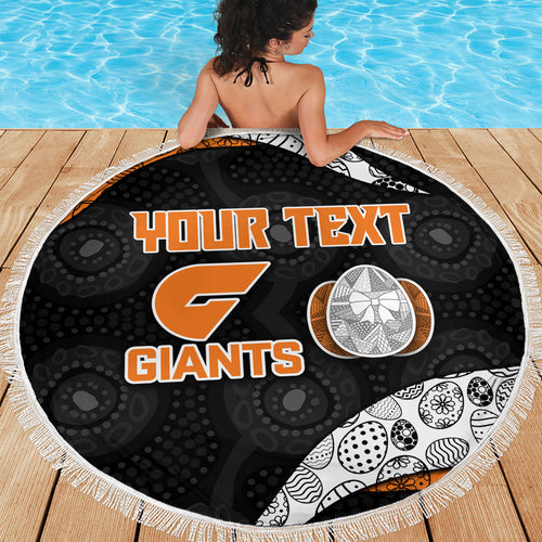 Personalized Giants Football Beach Blanket Easter Egg Pattern Orange Monochrome Tribal Dot Style