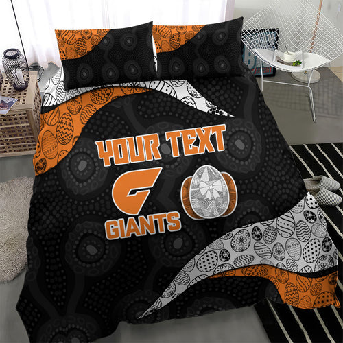 Personalized Giants Football Bedding Set Easter Egg Pattern Orange Monochrome Tribal Dot Style