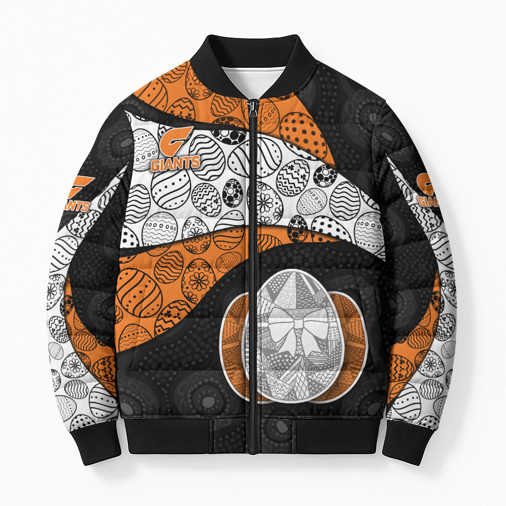 Personalized Giants Football Bomber Puffer Jacket Easter Egg Pattern Orange Monochrome Tribal Dot Style