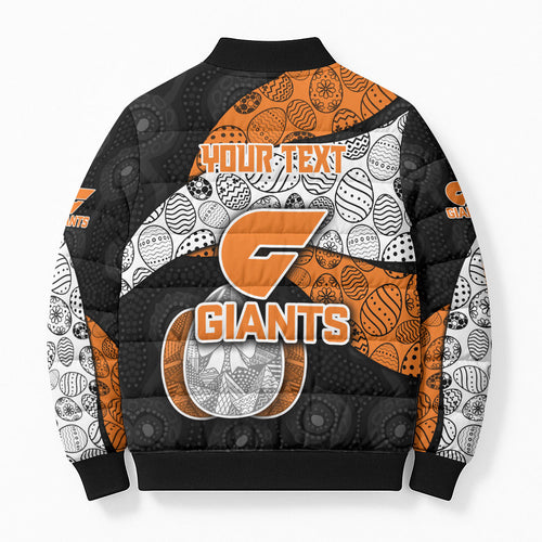 Personalized Giants Football Bomber Puffer Jacket Easter Egg Pattern Orange Monochrome Tribal Dot Style