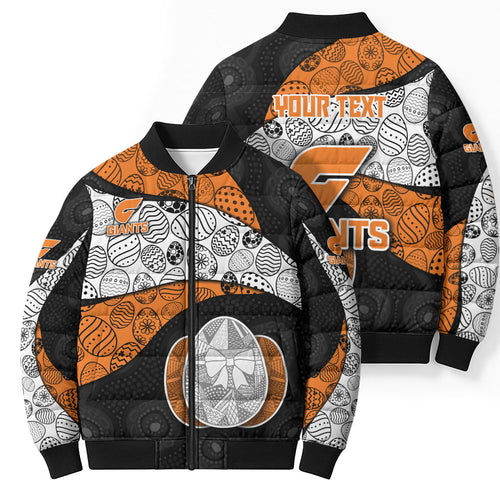 Personalized Giants Football Bomber Puffer Jacket Easter Egg Pattern Orange Monochrome Tribal Dot Style