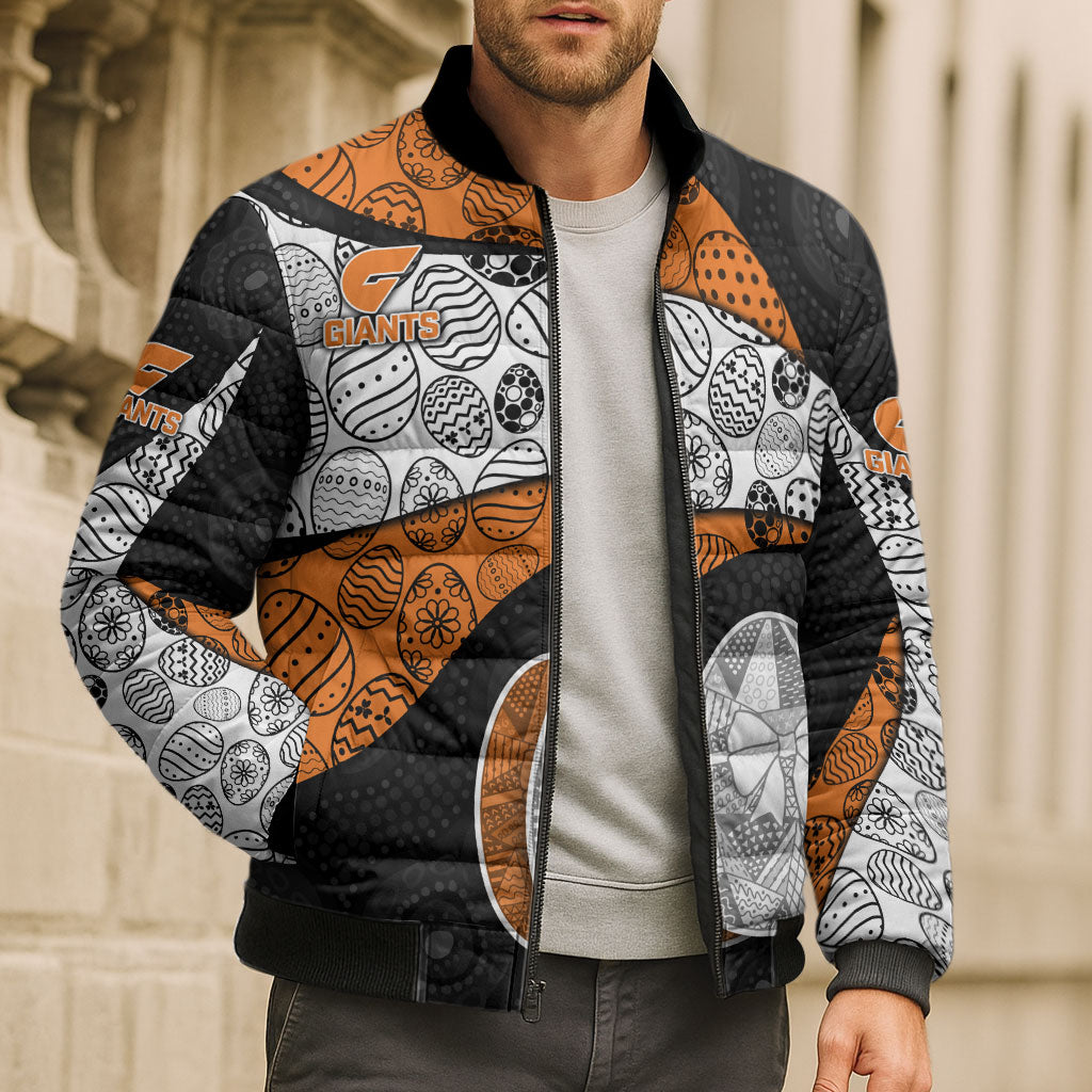 Personalized Giants Football Bomber Puffer Jacket Easter Egg Pattern Orange Monochrome Tribal Dot Style
