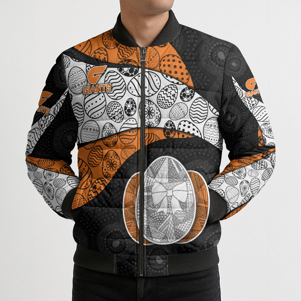 Personalized Giants Football Bomber Puffer Jacket Easter Egg Pattern Orange Monochrome Tribal Dot Style