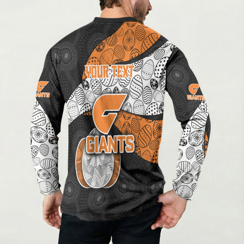 Personalized Giants Football Button Sweatshirt Easter Egg Pattern Orange Monochrome Tribal Dot Style