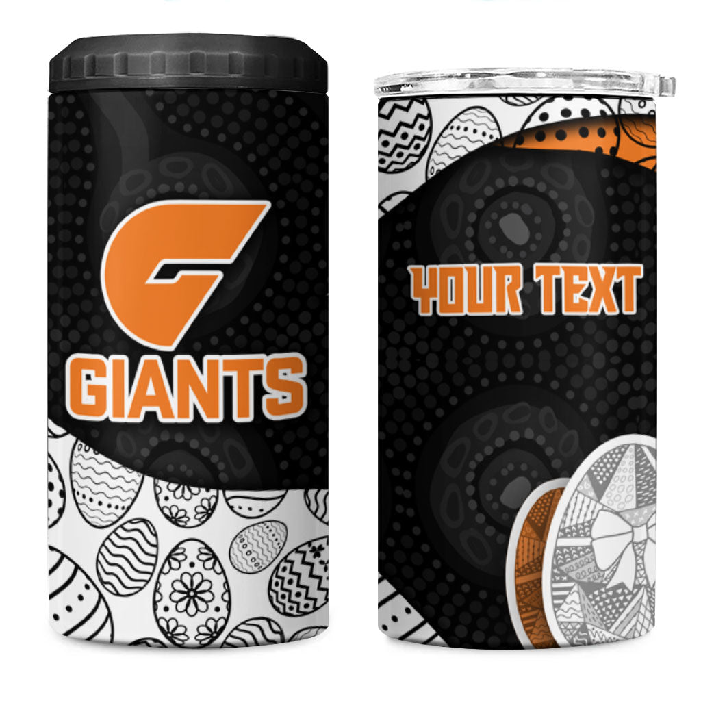 Personalized Giants Football 4 in 1 Can Cooler Tumbler Easter Egg Pattern Orange Monochrome Tribal Dot Style
