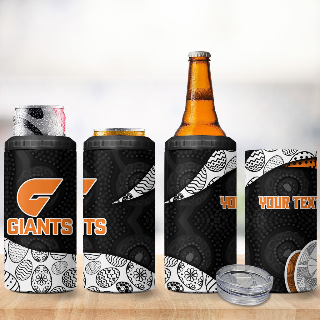 Personalized Giants Football 4 in 1 Can Cooler Tumbler Easter Egg Pattern Orange Monochrome Tribal Dot Style
