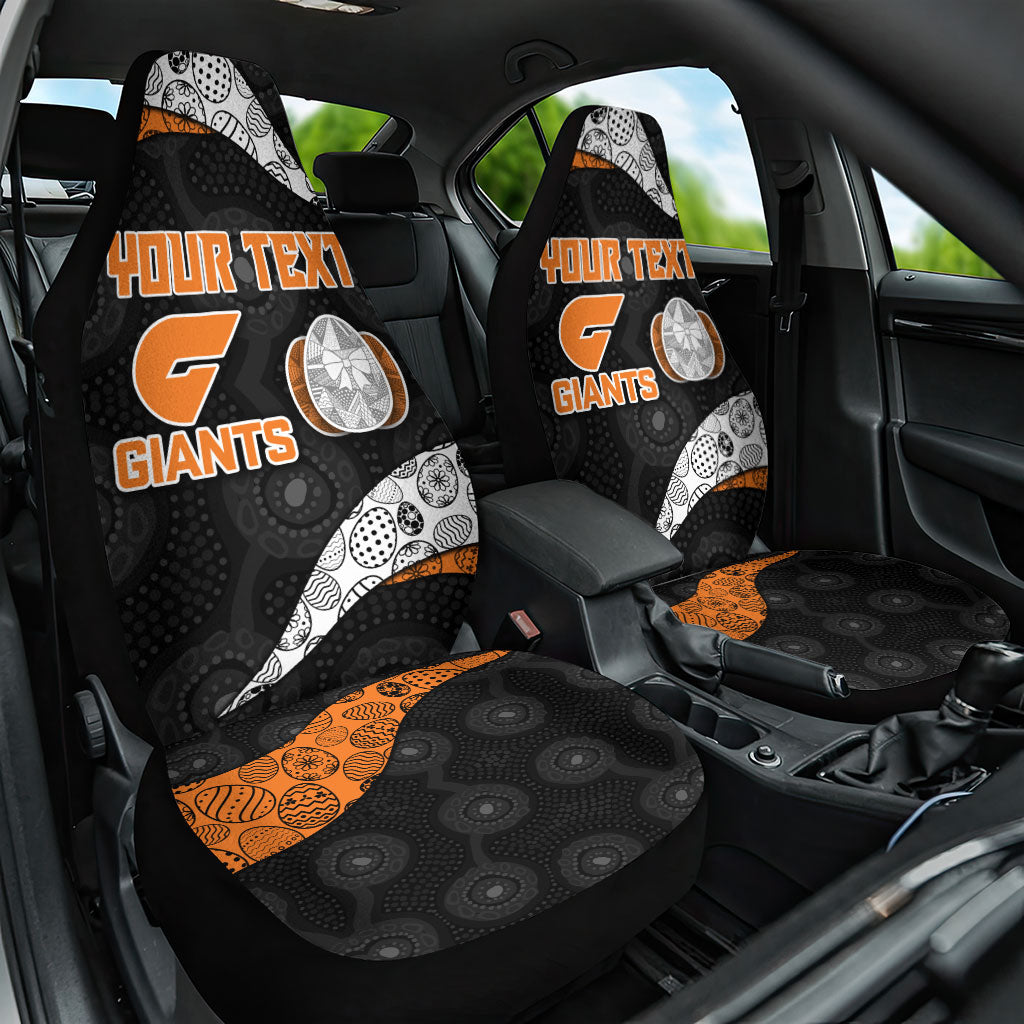Personalized Giants Football Car Seat Cover Easter Egg Pattern Orange Monochrome Tribal Dot Style