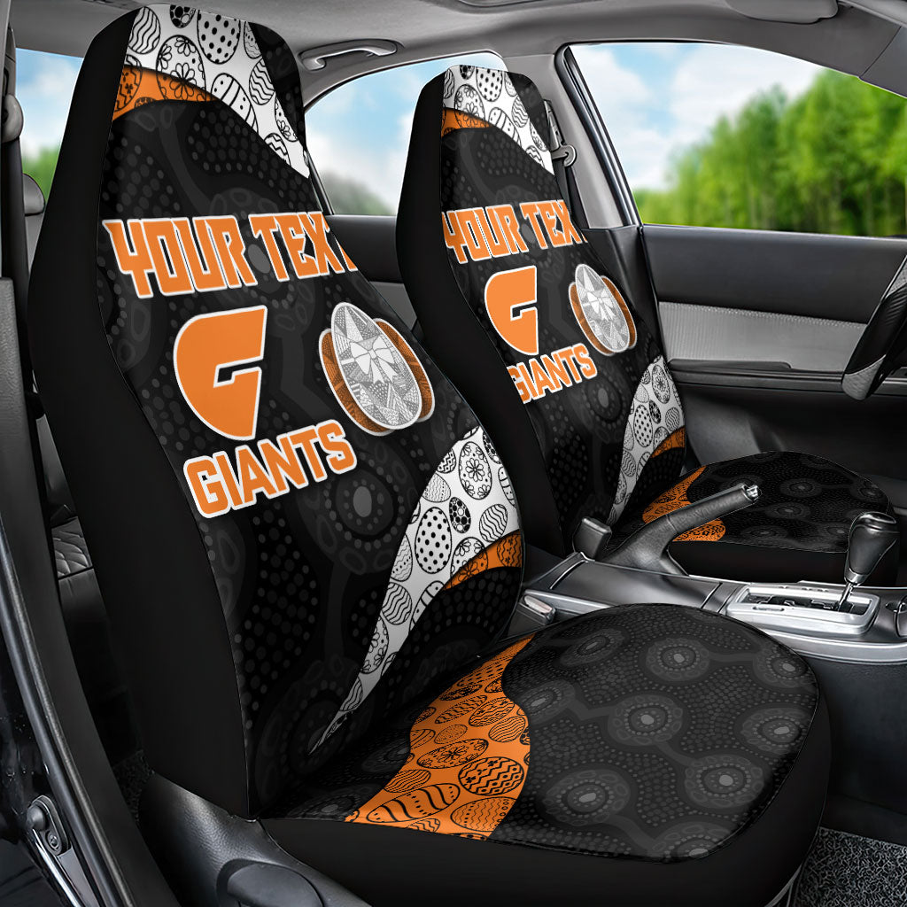 Personalized Giants Football Car Seat Cover Easter Egg Pattern Orange Monochrome Tribal Dot Style
