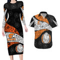 Personalized Giants Football Couples Matching Long Sleeve Bodycon Dress and Hawaiian Shirt Easter Egg Pattern Orange Monochrome Tribal Dot Style