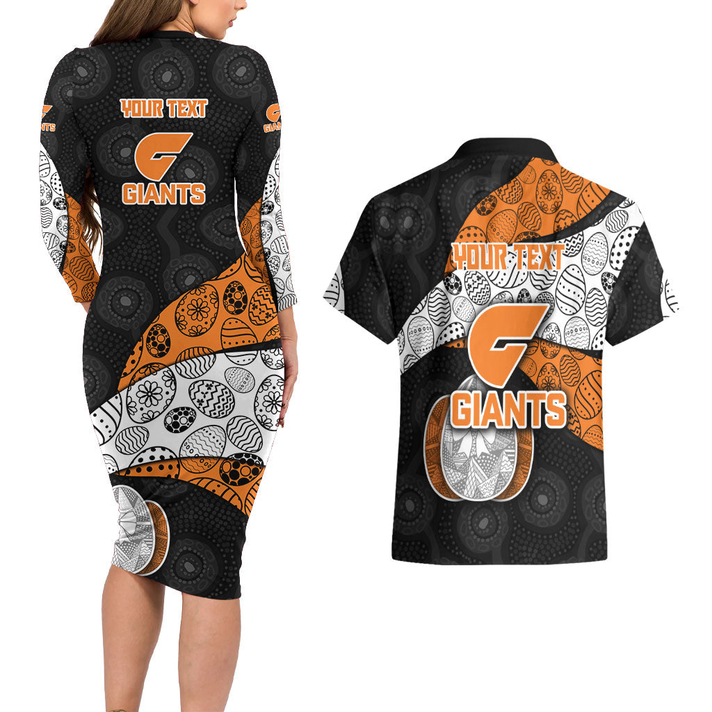 Personalized Giants Football Couples Matching Long Sleeve Bodycon Dress and Hawaiian Shirt Easter Egg Pattern Orange Monochrome Tribal Dot Style