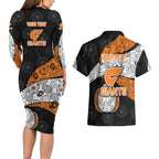 Personalized Giants Football Couples Matching Long Sleeve Bodycon Dress and Hawaiian Shirt Easter Egg Pattern Orange Monochrome Tribal Dot Style