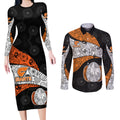 Personalized Giants Football Couples Matching Long Sleeve Bodycon Dress and Long Sleeve Button Shirt Easter Egg Pattern Orange Monochrome Tribal Dot Style