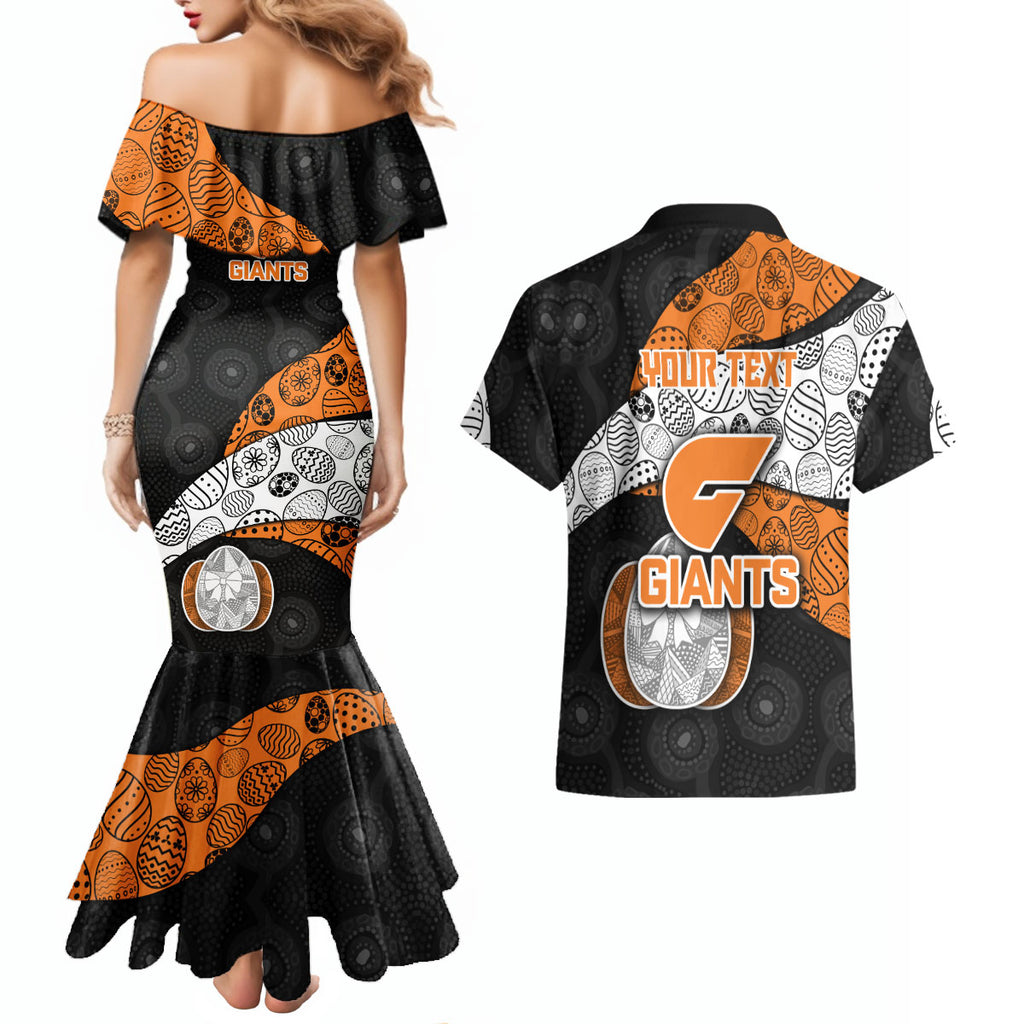 Personalized Giants Football Couples Matching Mermaid Dress and Hawaiian Shirt Easter Egg Pattern Orange Monochrome Tribal Dot Style