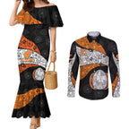 Personalized Giants Football Couples Matching Mermaid Dress and Long Sleeve Button Shirt Easter Egg Pattern Orange Monochrome Tribal Dot Style